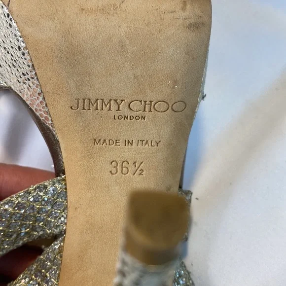 Jimmy Choo Silver Glitter Platform Stiletto Strappy Sandals - Picture 10 of 13
